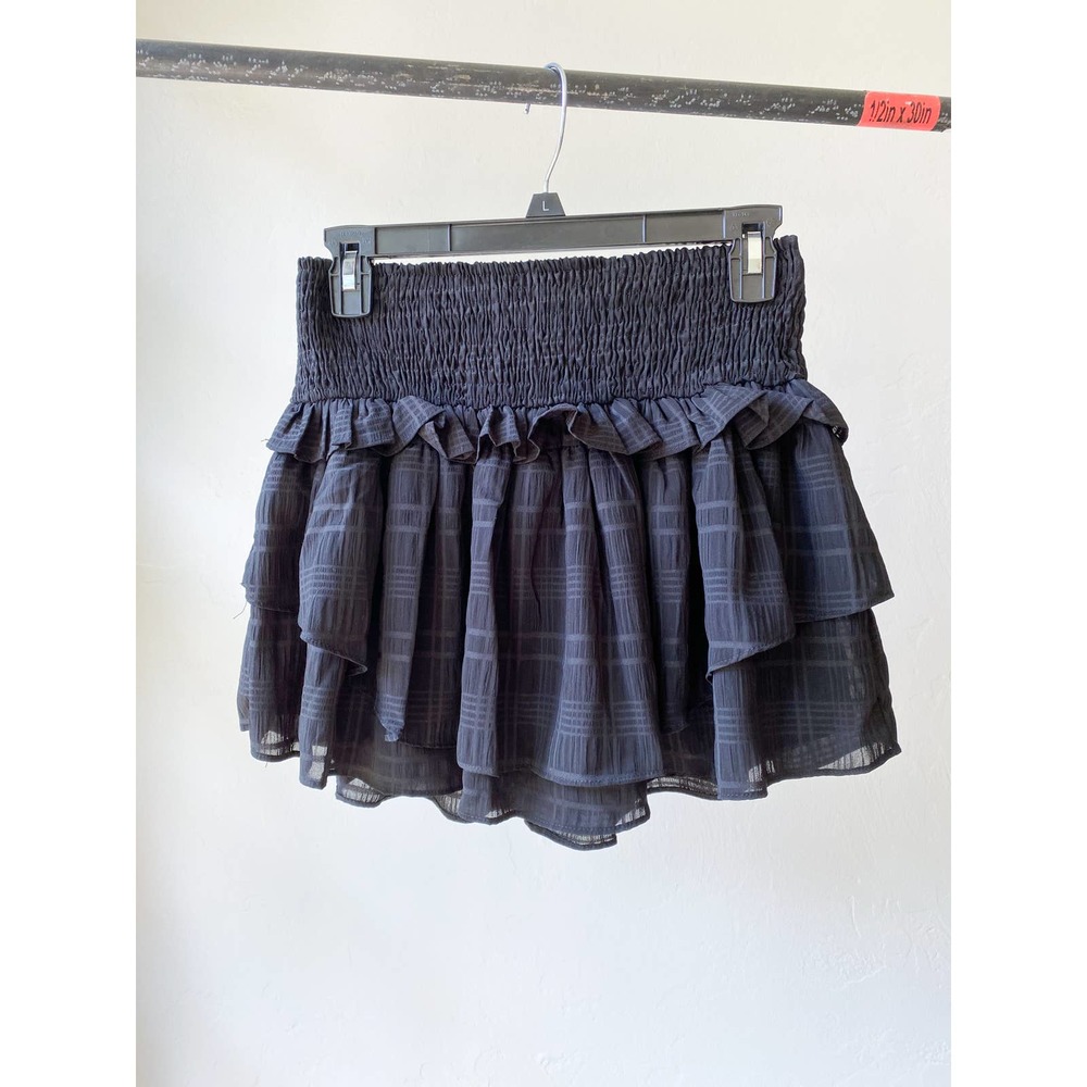 THE IMPECCABLE PIG Women's Black/Gray Plaid Ruffle Tiered Mini Skirt size M NWT